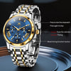 OLEVS 2892 Men Multifunctional Business Waterproof Quartz Watch(Blue + Gold)