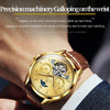OLEVS 6663 Men Multifunctional Waterproof Hollow Leather Strap Mechanical Watch(Gold + Brown)