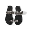 Flat Bottom Pin Rhinestone Sequins Sandals, Shoe Size:38(Black)