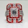 Luxury Square Women Crystal Zircon Engagement Ring, Ring Size:7(Red)