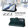 For Samsung Galaxy A14 4G / 5G Line Splicing Buckle Retro Leather Phone Case(Dark Green)