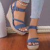 Slope Heel Summer Women Sandals Thick Bottom Straw High Heels Sandals, Size: 41(Double Strap)