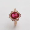 Fashion Red Tourmaline Rose Gold Flower Shape Women Ring, Ring Size:10
