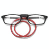 Portable Magnetic Hanging Neck Retractable Reading Glasses +150(Black Frame Red Legs)