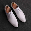 Men Business Dress Shoes Crocodile Leather Shoes Pointed Strips Brock Casual Shoes, Size:42(White)