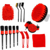 16 PCS / Set Car Washing Tool Brush Drill Cleaning Brush Tire Cleaning Floor Brush(Red)