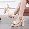 HALINFER Summer High Heel Sandals Thick Bottom Waterproof Platform Women Shoes, Size: 40(Beige)