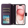 For iPhone 15 Plus / 14 Plus Nine-card Slots Zipper Wallet Bag Leather Phone Case(Dark Purple)