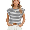Women Stripe Style Summer Loose Top Basic T-Shirt Round Neck Casual Tank, Size: XXL(Gray)