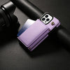 For iPhone 12 / 12 Pro Three Fold Card Bag Phone Case with Long Lanyard(Purple)