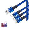 XJ-76 40W 5A 3 in 1 USB to 8 Pin + Type-C + Micro USB Super Flash Charging Cable, Length: 1.18m(Blue)