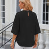 Summer Women Loose Chiffon Blouse Tops Round Neck 5 Points Sleeve Short Sleeve, Size: L(Black)