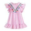 Girls Neckline Tassel Vertical Stripes Ruffled Dress, Height:90cm(Pink)