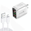F002C QC3.0 USB + USB 2.0 LED Digital Display Fast Charger with USB to 8 Pin Data Cable, US Plug(White)