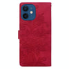 For iPhone 12 mini / 13 mini Lace Floral Embossed Magnetic Buckle Leather Phone Case(Red)