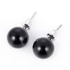 1 Pairs DIY Simple Round Natural Agate Stone Women All-match Stud Earrings(Blackstone)