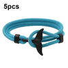 5pcs Whale Tail Braided Hand Rope Double Live Buckle Adjustable Bracelet(Light Blue)