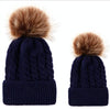 2 in 1 Autumn and Winter Parent-child Hat Set Warm Twist Texture Knit Hat with Wool Ball, Size:Parent-child(Navy Blue)
