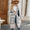 Female Windbreaker Jacket Striped Hooded Plaid Knit Cardigan, Size: M(Grey)