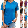 Summer Women Round Neck Flower Lace Patchwork Short Sleeve T-Shirt, Size: L(Khaki)