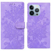 For iPhone 14 Pro Max Lace Floral Embossed Magnetic Buckle Leather Phone Case(Purple)