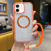 For iPhone 12 Airbag 3 in 1 CD Texture MagSafe Phone Case with Strap(Orange)