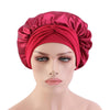 TJM-301-1 Faux Silk Adjustable Stretch Wide-Brimmed Night Hat Satin Ribbon Round Hat Shower Cap Hair Care Hat, Size: Free Size(Red Wine)