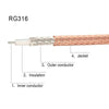 30cm RG316 BNC Male to Male Coax Cable - 50 Ohm