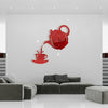 Creative DIY Acrylic Coffee Cup Teapot 3D Wall Clock Decorative Kitchen Wall Clocks Living Room Dining Room Home Decor Clock(Red)