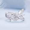 BSR453-6 S925 Sterling Silver White Gold Plated Zircon Luxury Leaf Ring
