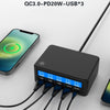618 QC3.0 + PD20W + 3 x USB Ports Charger with Smart LCD Display, EU Plug (Black)