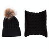 Knitted Warm Round Machine Cap Protects Ear Bonnet Baby  Winter Hats Caps + Scarf Suits(Black)