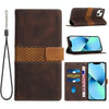 For iPhone 15 Grid Stitching Leather Phone Case with Lanyard(Brown)