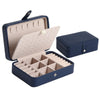 Double-Layer Leather Portable Simple Earrings Ring Jewelry Storage Box, Specification: 16 x 11 x 5cm(Navy Blue)