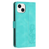 For iPhone 13 Tulips Embossed Leather Phone Case with Lanyard(Green)