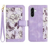 For Samsung Galaxy A36 Floral Pattern Leather Phone Case with Lanyard(Light Purple)