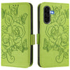 For Samsung Galaxy A56 5G Embossed Rose RFID Anti-theft Leather Phone Case(Green)