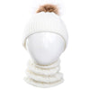 Knitted Warm Round Machine Cap Protects Ear Bonnet Baby Winter Hats Caps + Scarf Suits(White)