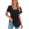 Spring and Summer Square Neck Pleated Short Sleeve Ladies Loose T-Shirt Top, Size: XXL(Black)