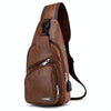 Waterproof Leisure PU Leather Single Shoulder Bag Men Chest Bag with USB Charging Port and Headphone Hole(Light Brown)
