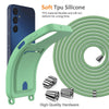 For Samsung Galaxy M14 4G Integrated Card Bag Solid Color Liquid Silicone Phone Case with Lanyard(Green)