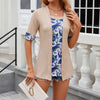Spring Summer Printed Fake Two-Piece Square Neck Mid-Sleeve Top T-Shirt, Size: XL(Apricot)
