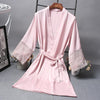 Robes  Elegant Sleepwear Sexy Lace Women Dressing Kimono Silk Bath Robe, Size:XXL(Pink)