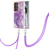 For Samsung Galaxy S25 Ultra 5G Electroplating Marble Dual-side IMD Phone Case with Lanyard(Purple 002)
