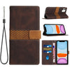 For iPhone 11 Grid Stitching Leather Phone Case with Lanyard(Brown)