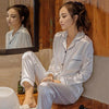 Ladies Silk Long Sleeve Pants Pajama Set, Size: XXXXXL(White Open Buckle)