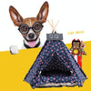 Large Canvas Pet Tent Bed with Cushion, Beige Star, 60x60x70cm