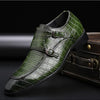 Crocodile Pattern Business Flat Bottom Leather Formal Shoes, Size:39(Green)