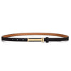 90cm Women Adjustable Leather Decorative Belt Casual Jeans Gold Buckle Thin Belt(Black)