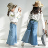 Retro Autumn Clothes Flare Pants Jeans Wide Leg Pants for Girls, Height:Size 15 Shit for (120-130cm(Blue)